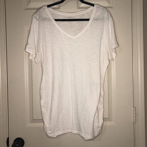 Lane Bryant white cinched side v-neck cotton tee size 14/16 - Picture 1 of 4